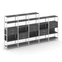 Shelf System Пятисекционный стеллаж пятиярусный с ящиками SN.STM-551 Антрацит/Металл Белый 3930*400*