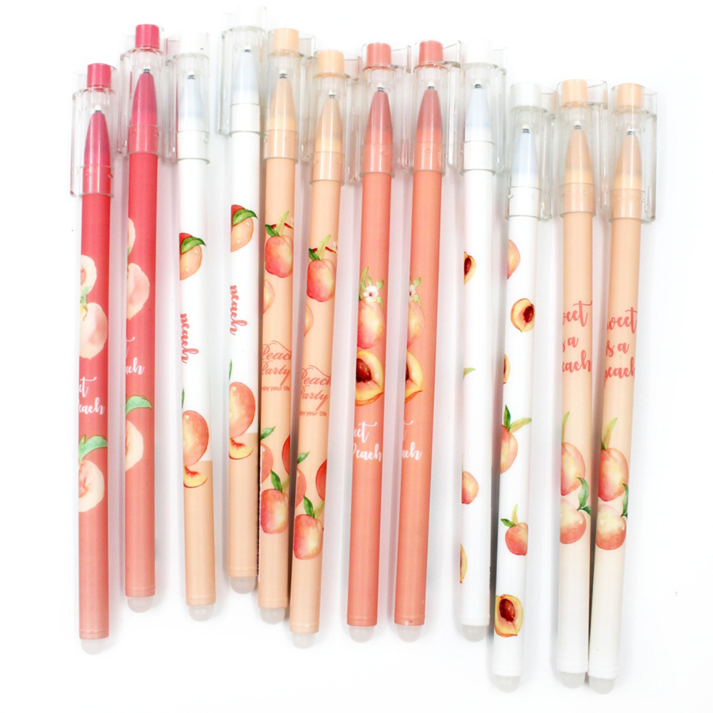 Ручка гелевая, пиши-стирай, Basir, синие чернила, серия "Персик", цветной корпус, 12 шт