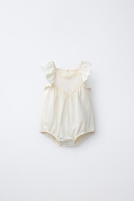 ZARA БОДИ В РОМАНТИЧЕСКОМ СТИЛЕ С КРУЖЕВОМ, СВЕТЛЫЙ ЭКРЮ