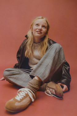 ZARA УТЕПЛЕННЫЕ БРЮКИ BARREL В КЛЕТКУ, СВЕТЛО-БЕЖЕВЫЙ