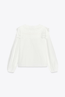 ZARA РУБАШКА ИЗ ПОПЛИНА С ВЫШИТЫМ ВОРОТНИКОМ — ZW COLLECTION, ЖЕЛТОВАТО-БЕЛЫЙ