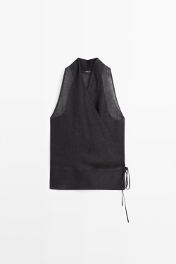 Massimo Dutti Топ на запах из 100% льна, синий