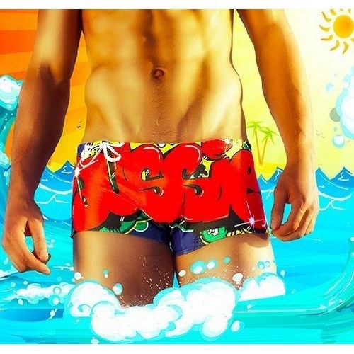 Мужские плавки хипсы разноцветные с красным граффити Aussiebum YOO Swimwear