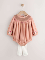 Платье-песочник и колготки в комплекте для девочек Next AN7-952, Персиковый