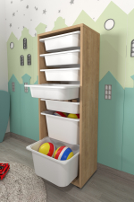 Стеллаж PERA с 7 выдвижными ящиками - дуб