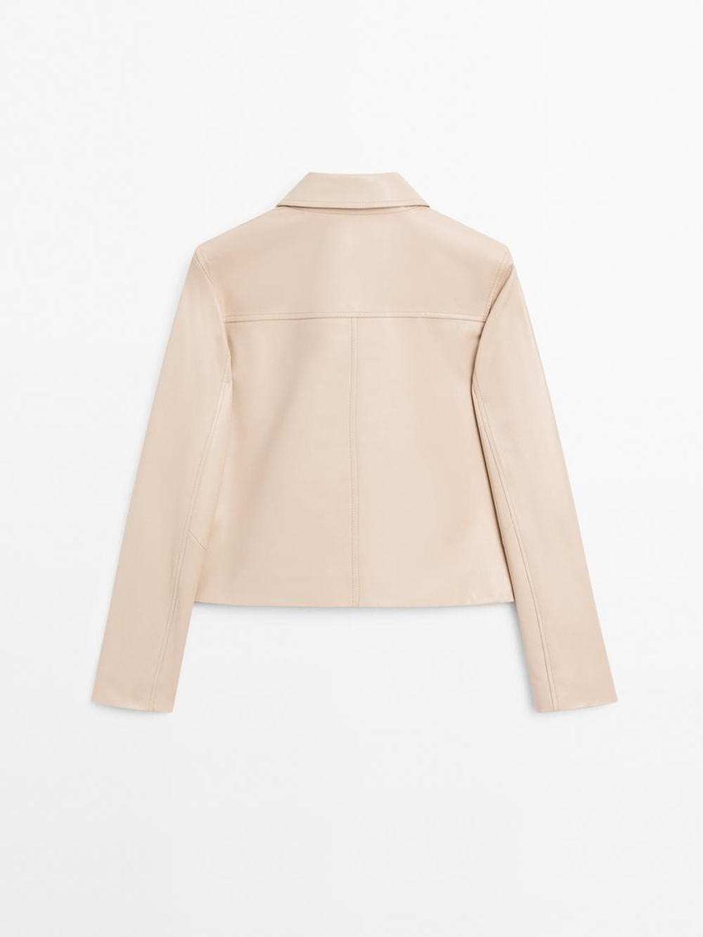 Massimo Dutti Укороченная куртка из кожи наппа, бежевый