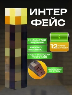 Детский ночник-факел Minecraft, светильник майнкрафт