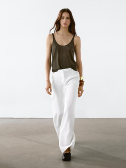 Massimo Dutti Трикотажный топ из 100% льна, хаки