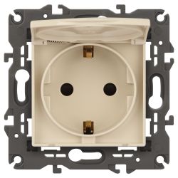 Розетка ЭРА Elegance 14-2103-02 с заземлением 2P+E Schuko со шторками с крышкой 16A-250В IP20 слоновая кость | Эра Elegance
