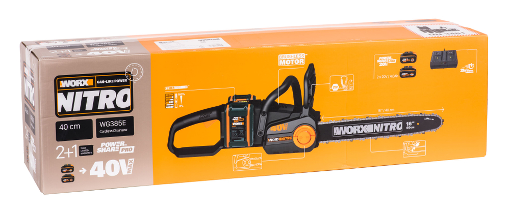 Цепная пила аккумуляторная WORX NITRO WG385E.9