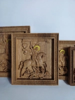 Освященная Икона Святой Георгий Победоносец, дуб 15.5х14.5см