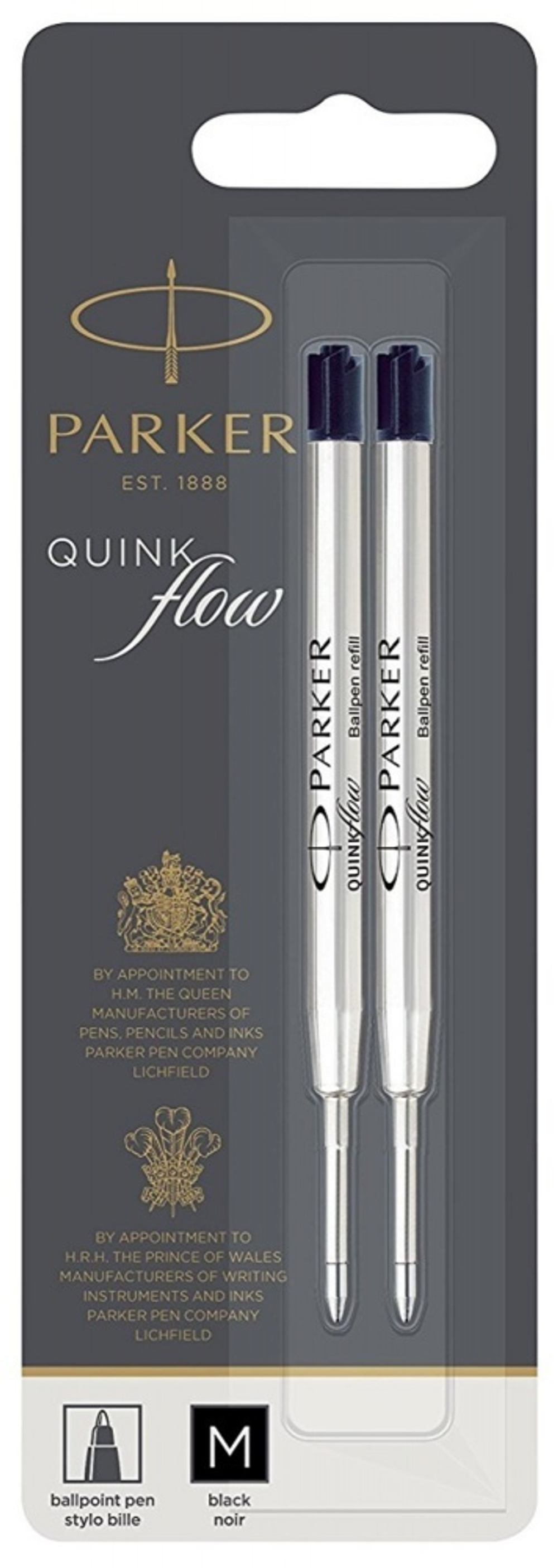 Стержни для шариковой ручки 2шт. Цвет черный , толщина линии М, в блистере. Франция