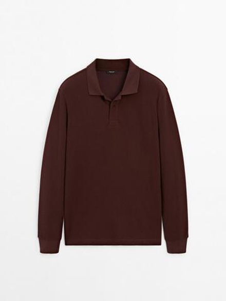 Massimo Dutti Поло с пуговицами, темно-гранатовый