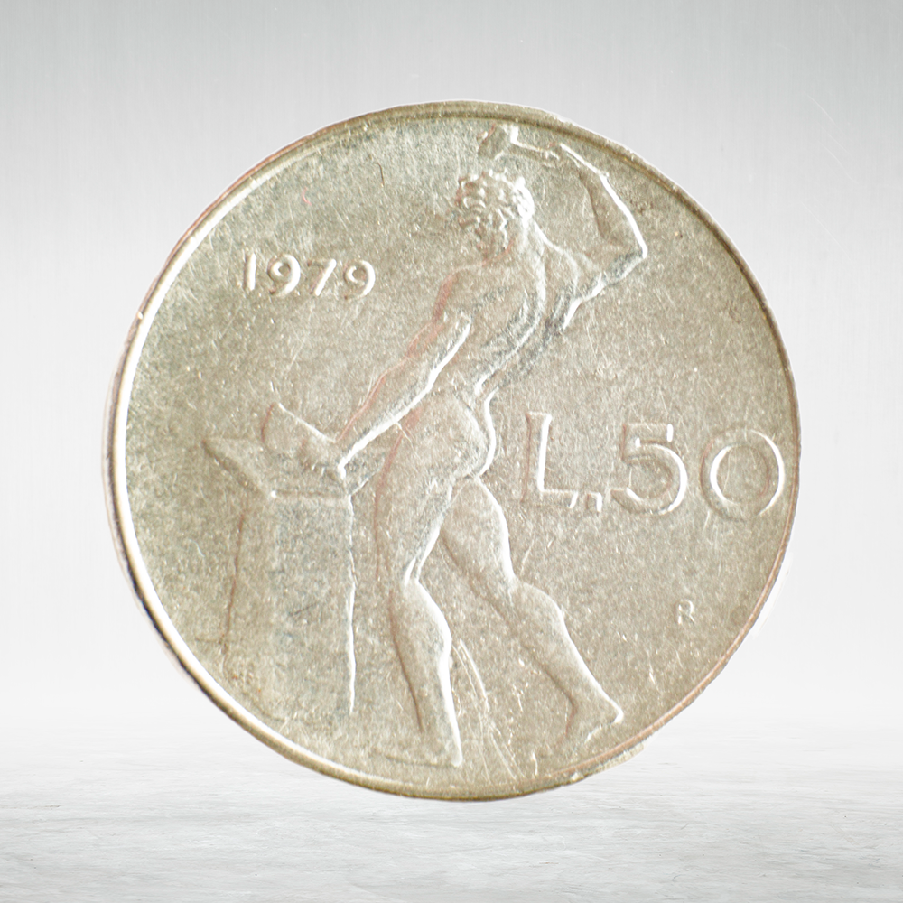 Italy 50 Lire 1979 R "Vulcan at Anvil – Large Type", XF