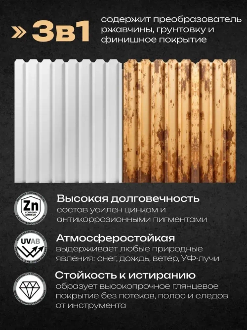 HUSKY KLONDIKE, Краска по металлу белая глянцевая, RAL 9003, по ржавчине, антикорозионная, атмосферостойкая, 0,9 л