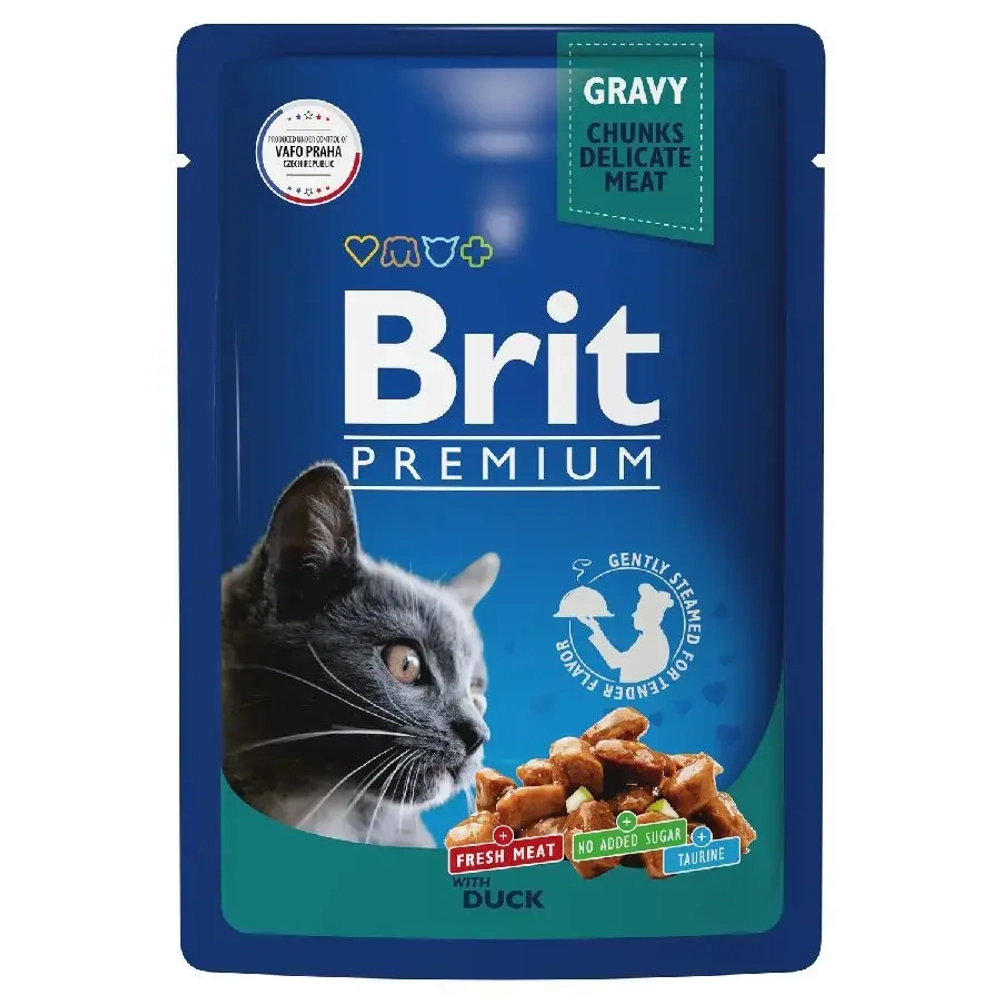Brit premium, пауч для взрослых кошек, утка в соусе, 85г