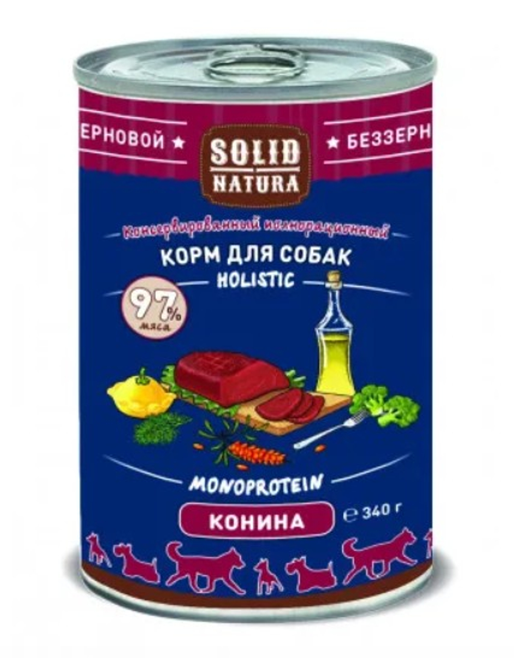 Влажный корм для собак Solid Natura Holistic из конины, Банка 340 г