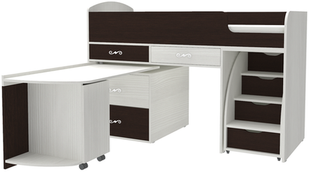 Кровать-чердак КарИВи Малыш 6 Белое Дерево Венге