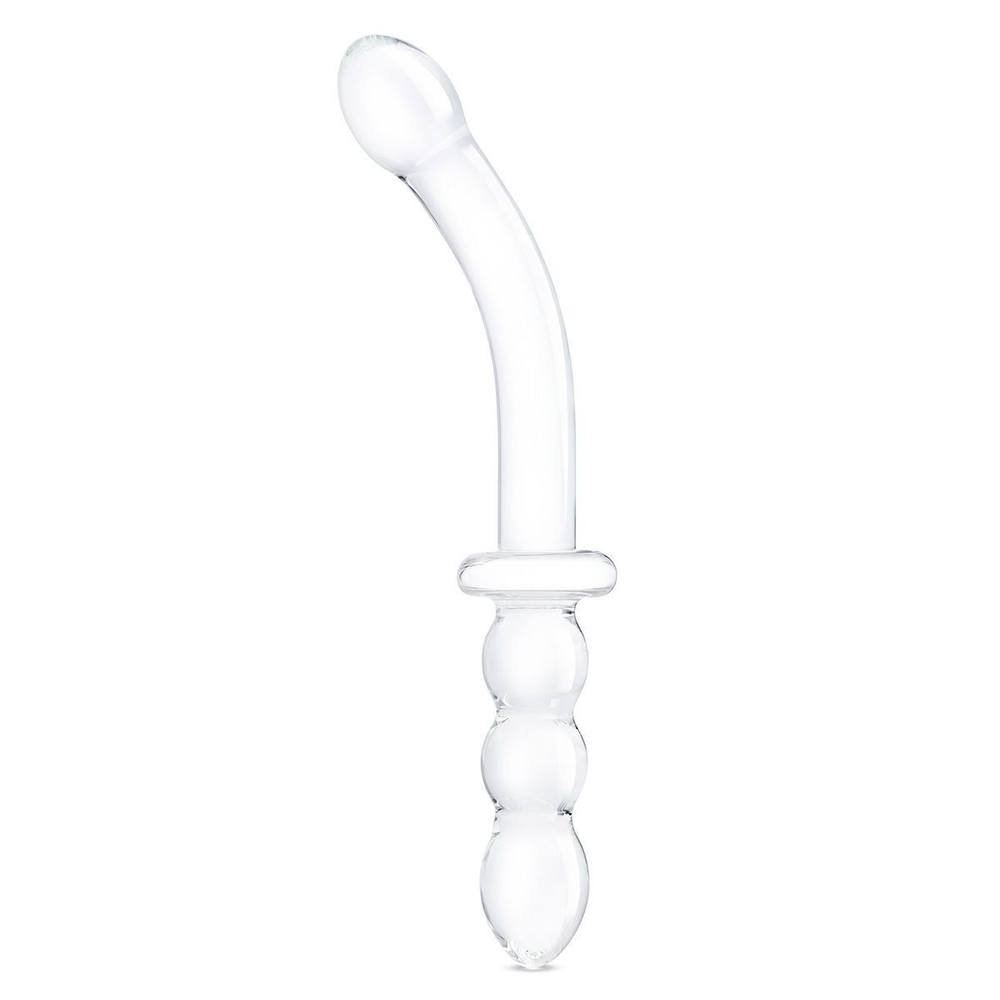 Изогнутый стеклянный фаллоимитатор 12’’ Girthy Ribbed G-Spot Glass Dildo With Handle Grip Double Ended - 30 см. (Цвет: прозрачный)