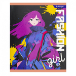 Тетрадь 48л., А5, клетка, Alingar "Fashion Girls", скрепка, мелованный картон (стандарт), выб УФ лак, блок офсет, 4 дизайна в пленке т/у
