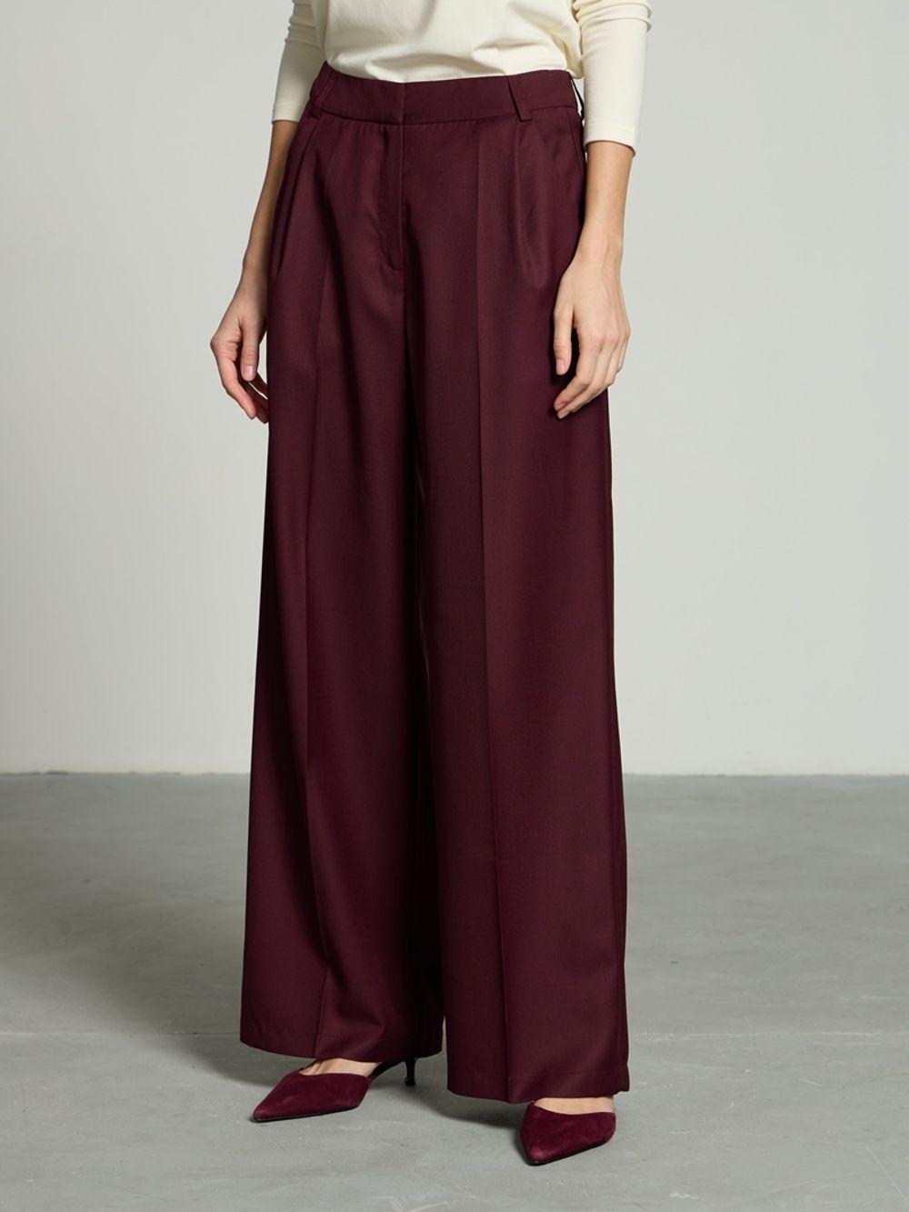 Брюки палаццо на молнии бордо шерсть
