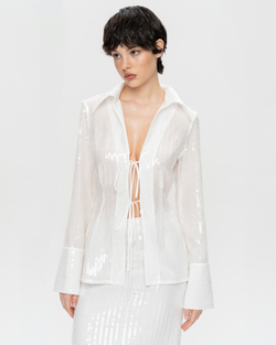 Блуза из пайеток на завязках