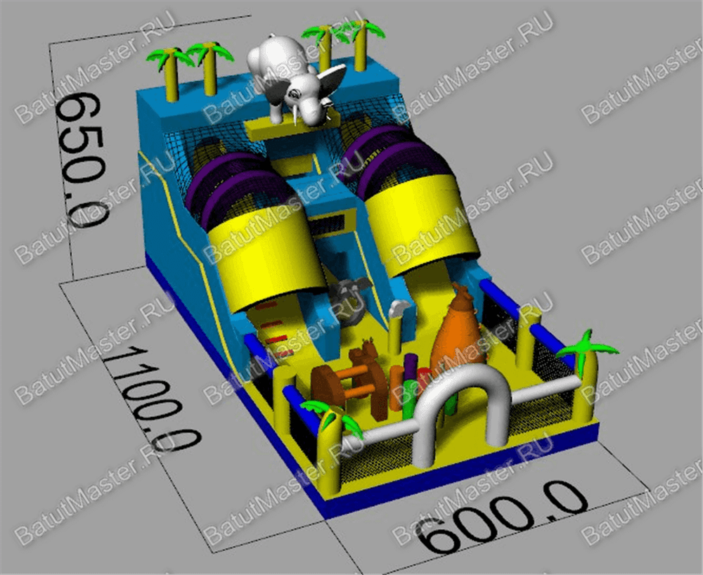 Коммерческий надувной батут "Слоник со скалодромом 2"