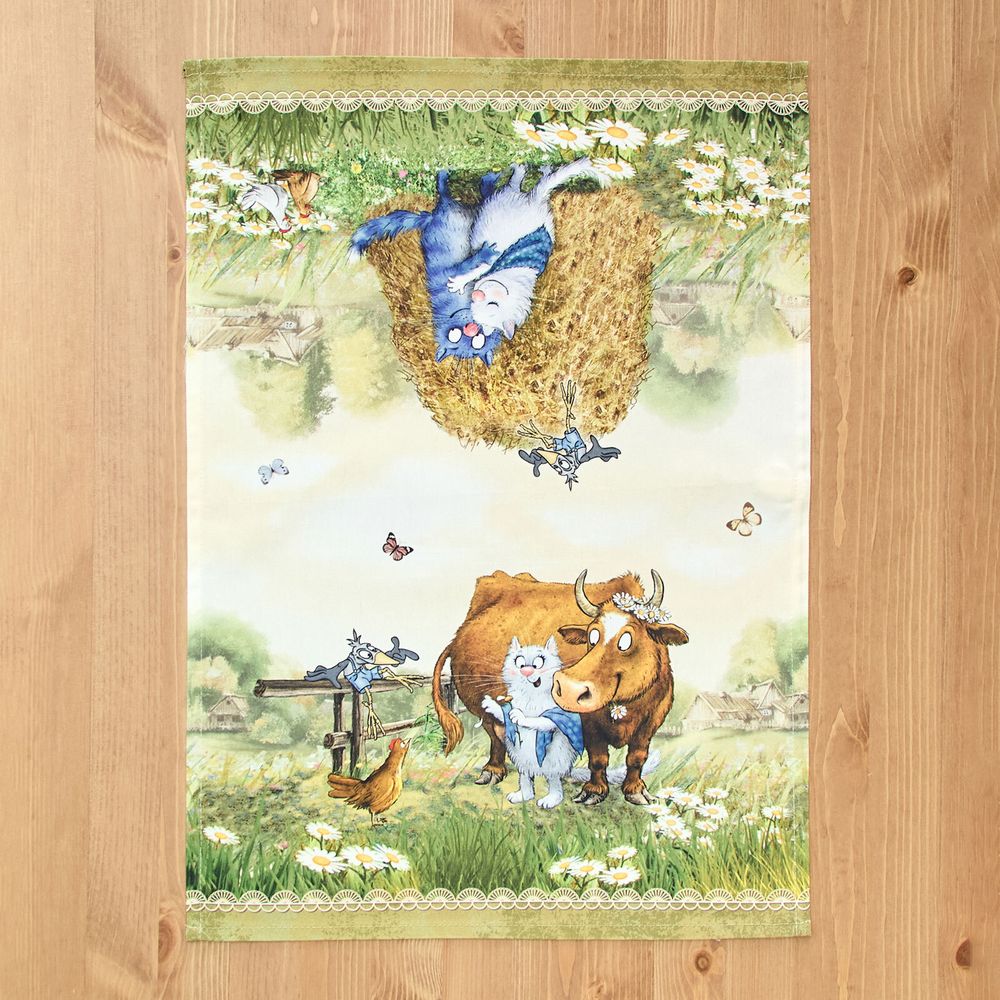 НАБОР ПОЛОТЕНЕЦ 2 ШТ "СИНИЕ КОТЫ. ПРО ЛЮБОВЬ ",40Х60 СМ, 100% ХЛОПОК,ТВИЛ, БЕЖ