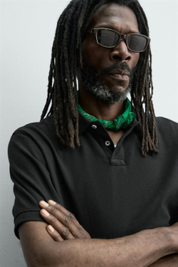 ZARA X AARON LEVINE ПОЛО ПИКЕ С ЭФФЕКТОМ ПОТЕРТОСТИ, ЧЕРНЫЙ