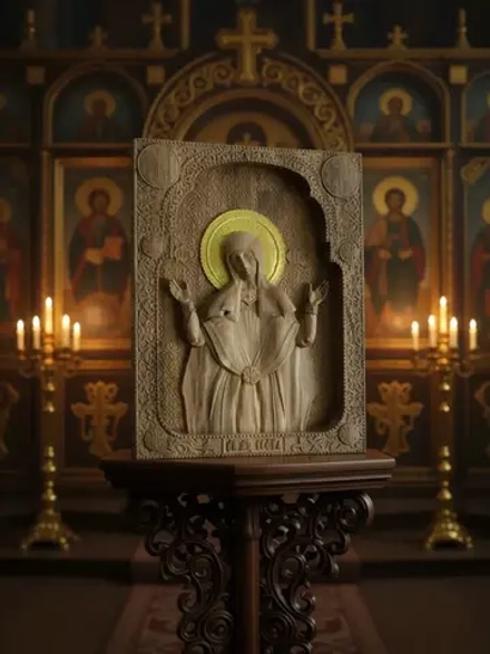 Освященная Икона Мученица София резная из массива дуба