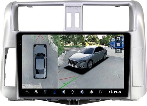 Магнитола для Toyota Land Cruiser Prado 150 2009-2013 (рамка серебро) - Teyes CC3-2K-360 на Android 10, Быстрая, 2K QLED, CarPlay, 4G SIM-слот, 4 камеры в комплекте