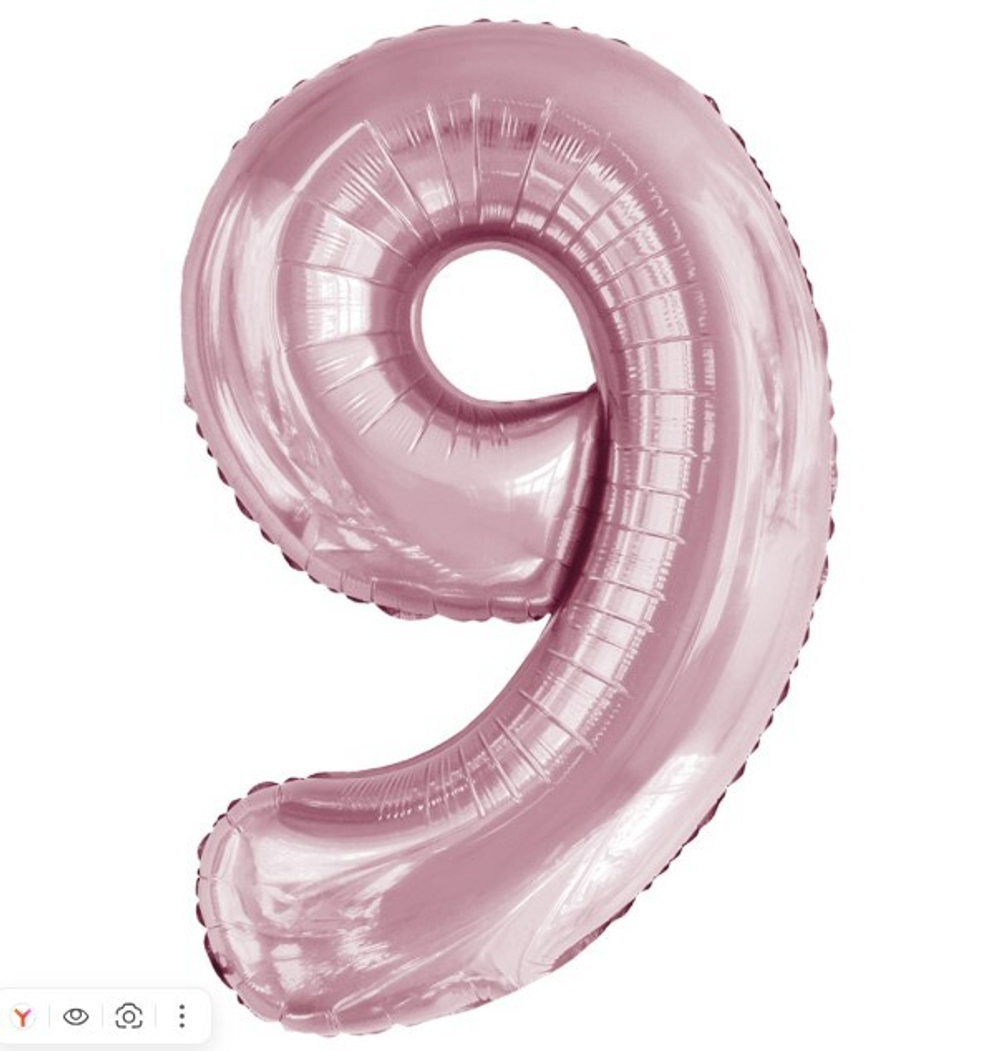 Шар фольга Цифра 9 Slim, Светло-розовый 86см УЖЕ с гелием