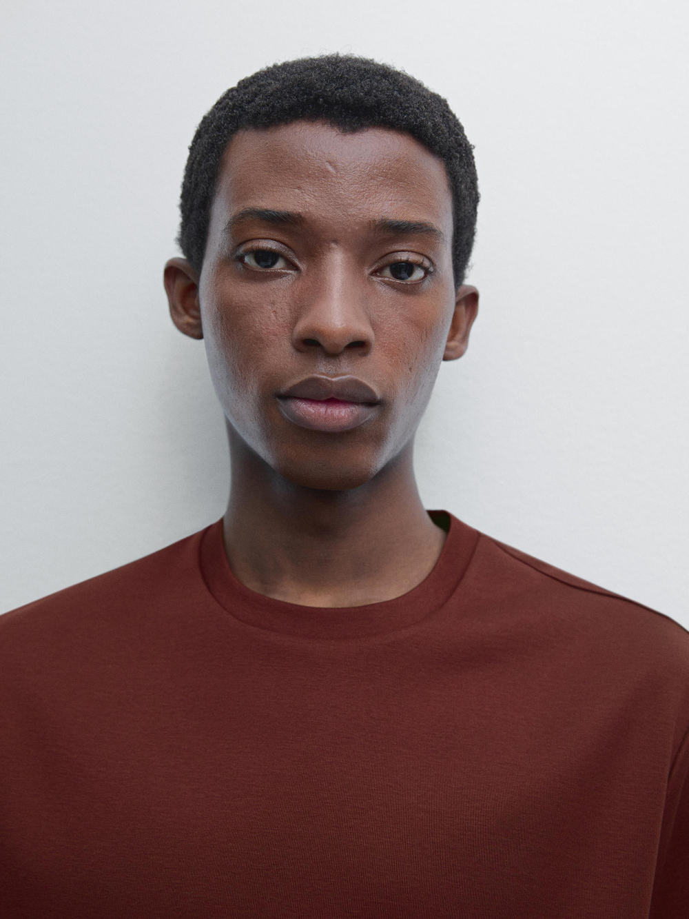 Massimo Dutti Футболка из 100% хлопка, гранатовый