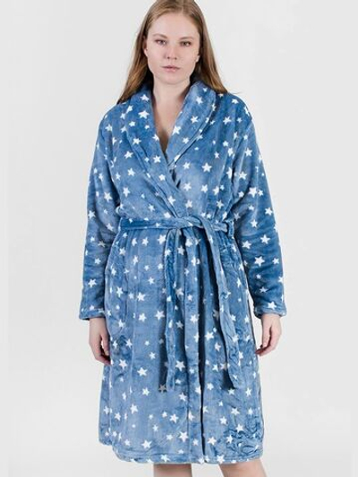 Уютный женский халат со звездочками (Размер: XXXL) (Цвет: голубой)