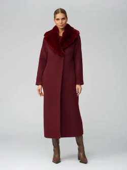 Женское шерстяное пальто с мехом и поясом