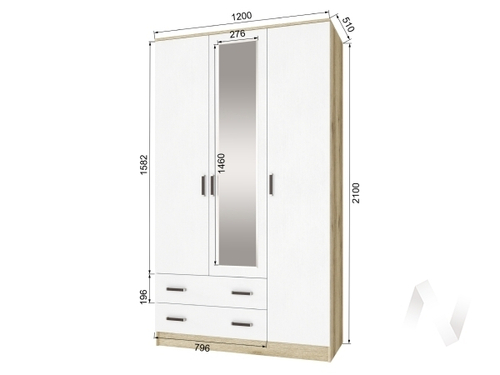 Шкаф комбинированный Лагуна с зеркалом (дуб делано/белый)