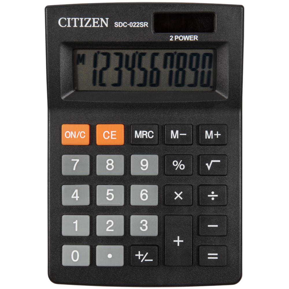 Калькулятор настольный Citizen 10 разрядов SDC-022SR двойное питание 127х88х33мм черный