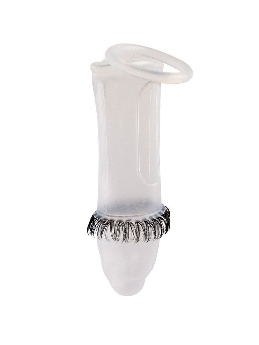 Закрытая насадка на пенис с подхватом мошонки и стимулирующими «ресничками»