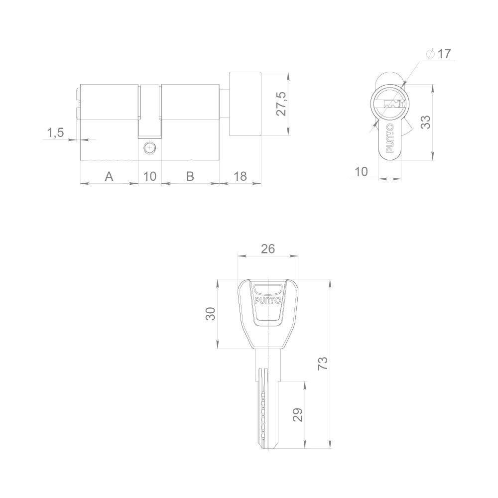 Цилиндровый механизм (A202/80) A2002Knob80(30+10+40) с вертушкой SN никель