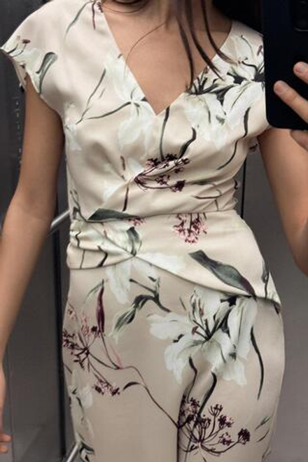 ZARA АТЛАСНОЕ ПЛАТЬЕ МИДИ С ЦВЕТОЧНЫМ ПРИНТОМ, РАЗНОЦВЕТНЫЙ