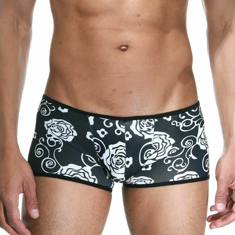 Мужские трусы хипсы черные с белыми цветами Cosmos Colors WR30_BW