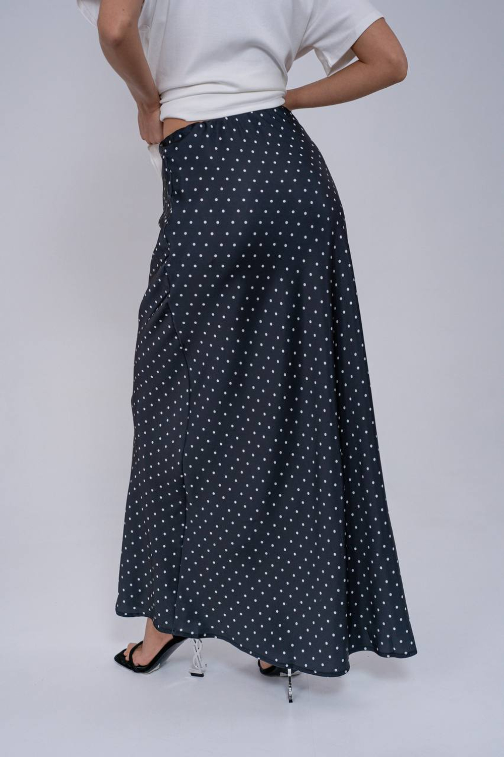 Юбка в горошек в макси длине из вискозного шелка