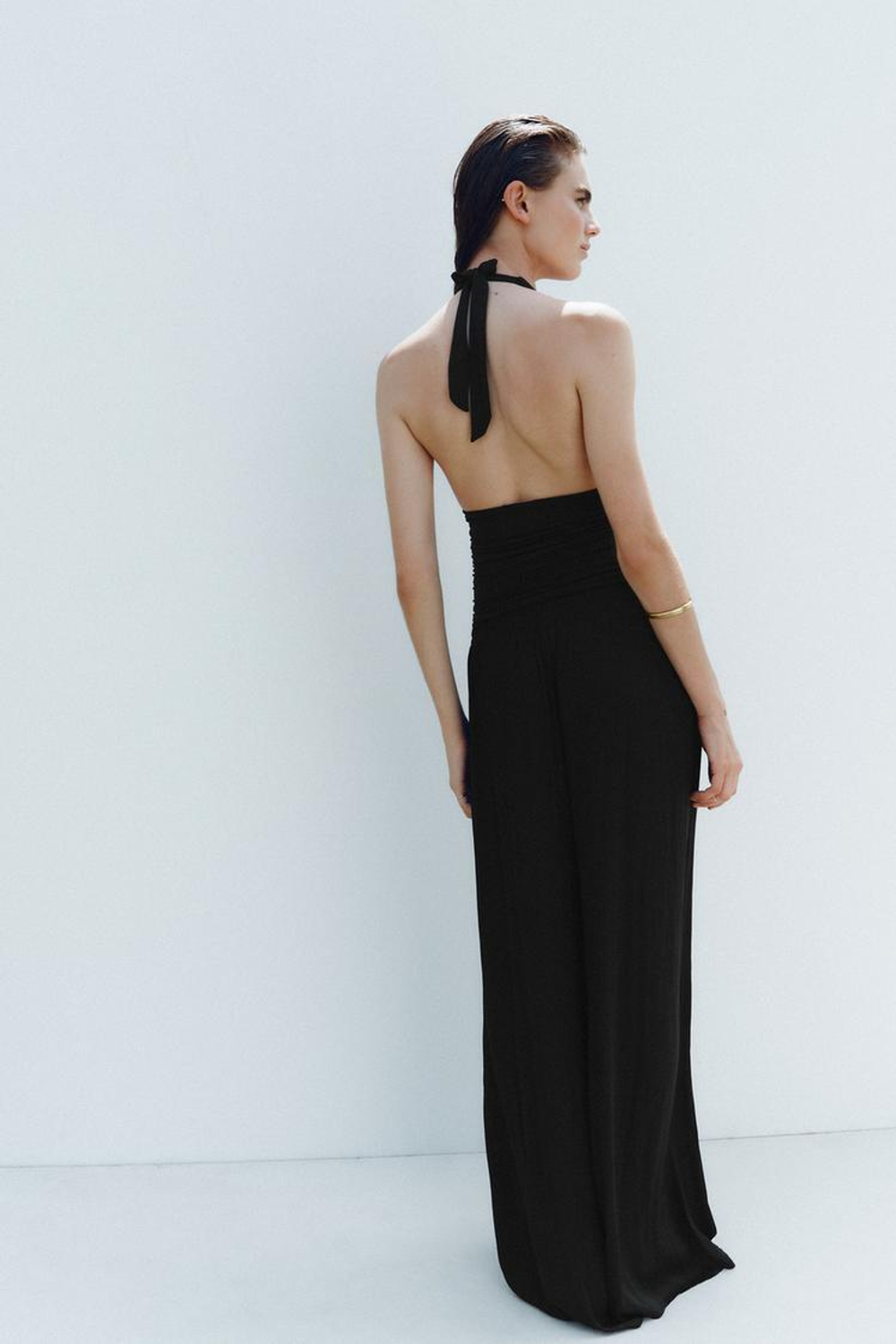 ZARA ТОП С ДРАПИРОВКОЙ И ГОРЛОВИНОЙ ХАЛТЕР, ЧЕРНЫЙ