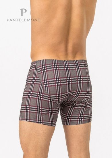Трусы мужские боксеры удлинённые Pantelemone PMHL-1271, клетка серая бордовая