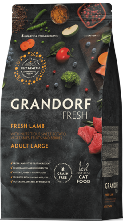 Grandorf Fresh Holistic (беззерновой) для кошек крупных пород, свежее мясо ягненка с бататом 400гр.