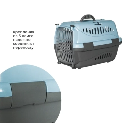 Переноска пластиковая ZOOEXPRESS "Турне" с прозрачной дверцей - 42х29х29,5 см (S) - голубая