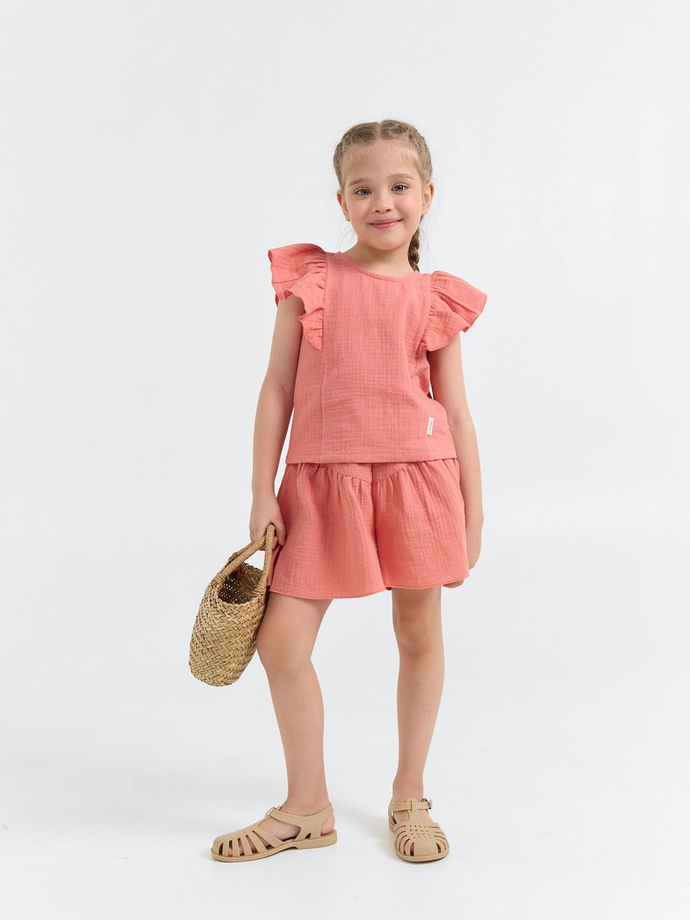 Топ муслиновый с крылышками "Клубничный смузи"