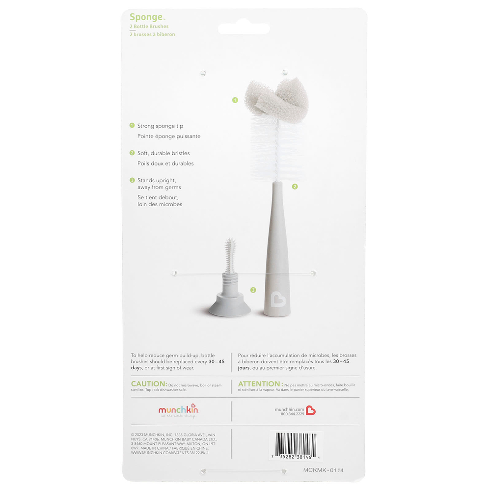 Munchkin, Sponge ™, кисточки для бутылочек, шалфей, 2 шт. В упаковке