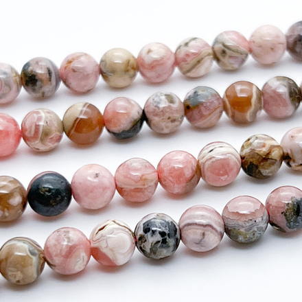 Родохрозит бусины, диаметр 6,9-7,1 мм, цена за 13-14 шт (1/4 нити)