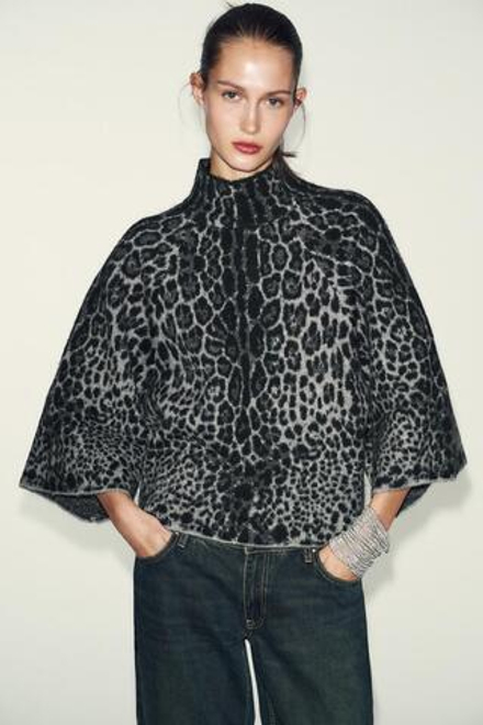 ZARA СВИТЕР С ШИРОКИМИ РУКАВАМИ, СЕРЫЙ